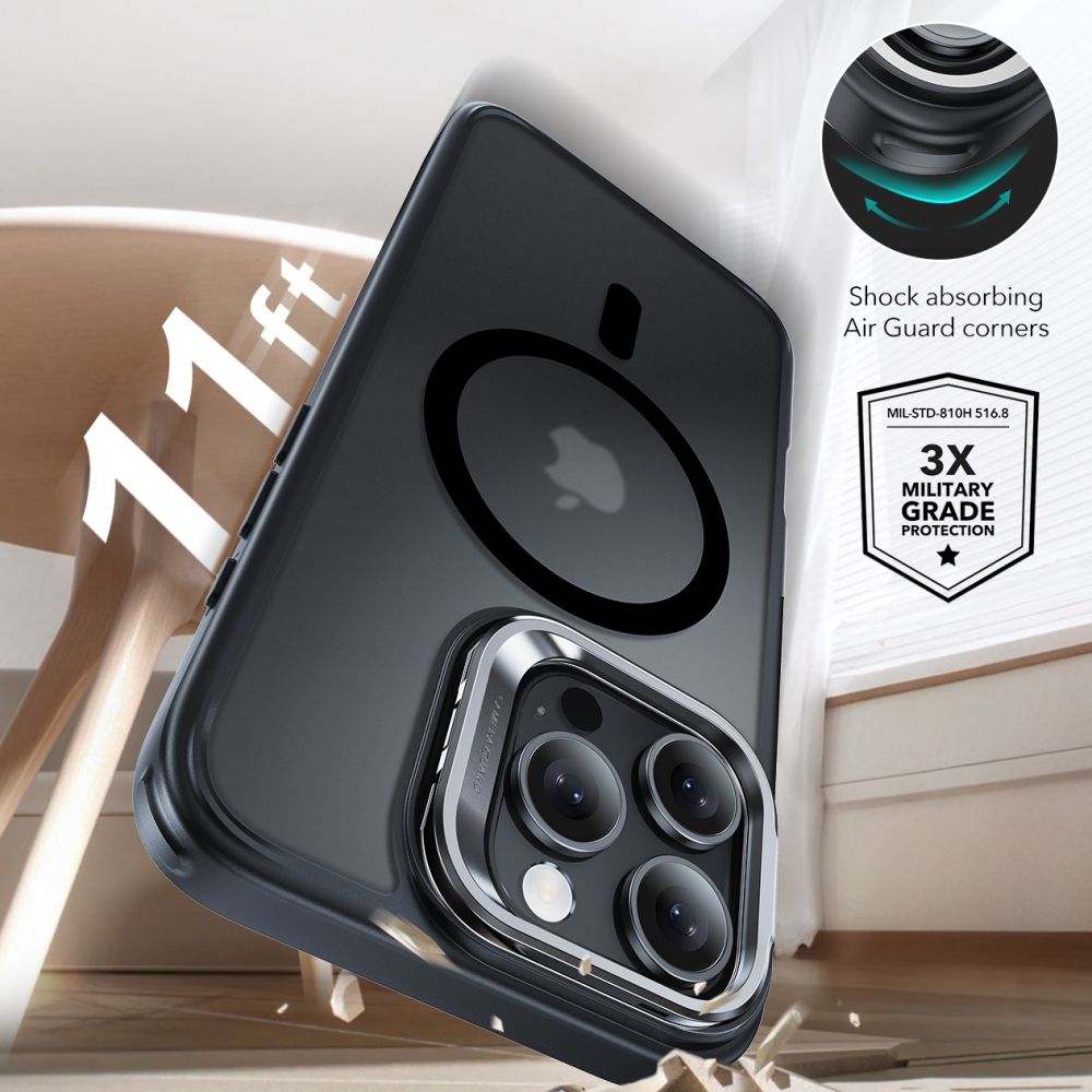 ESR Classic Hybrid Kickstand Halolock dėklas ir stiklas iPhone 16 Pro Max, juodas