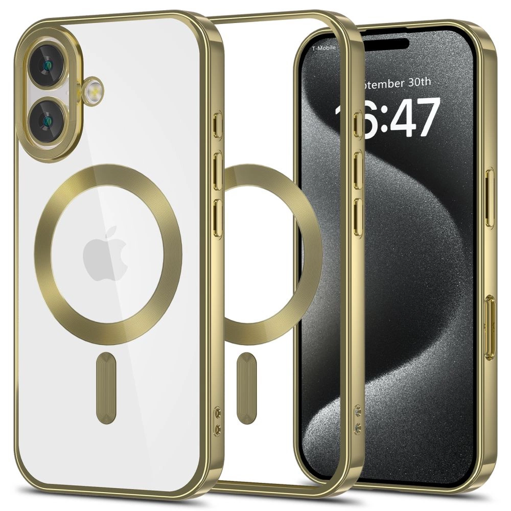 Apple iPhone 16 6.1'' Tech-Protect MagFlex MagSafe Case Cover, Clear with Gold Frame