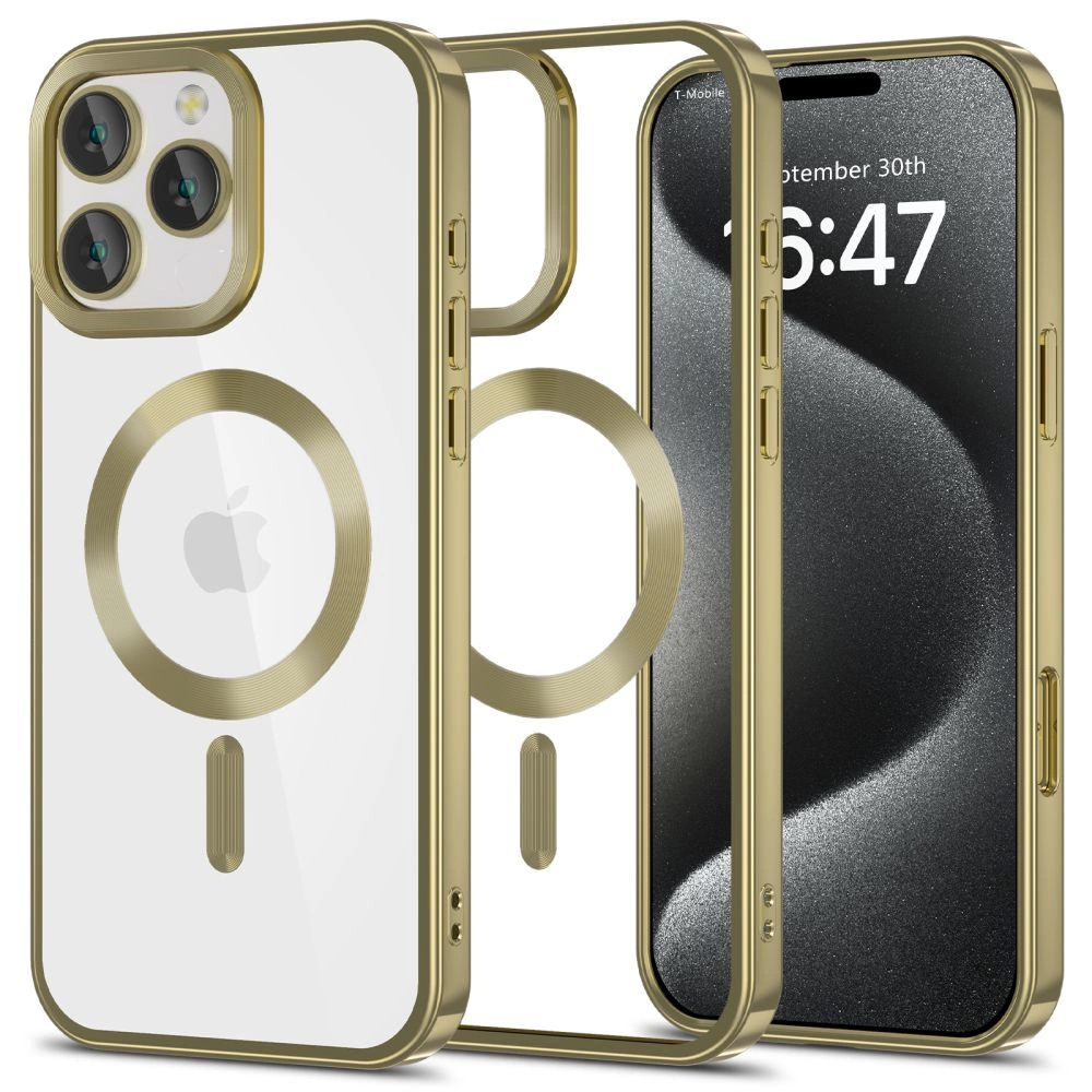 Apple iPhone 16 Pro Max 6.9'' Tech-Protect MagFlex MagSafe Case Cover, Clear with Gold Frame