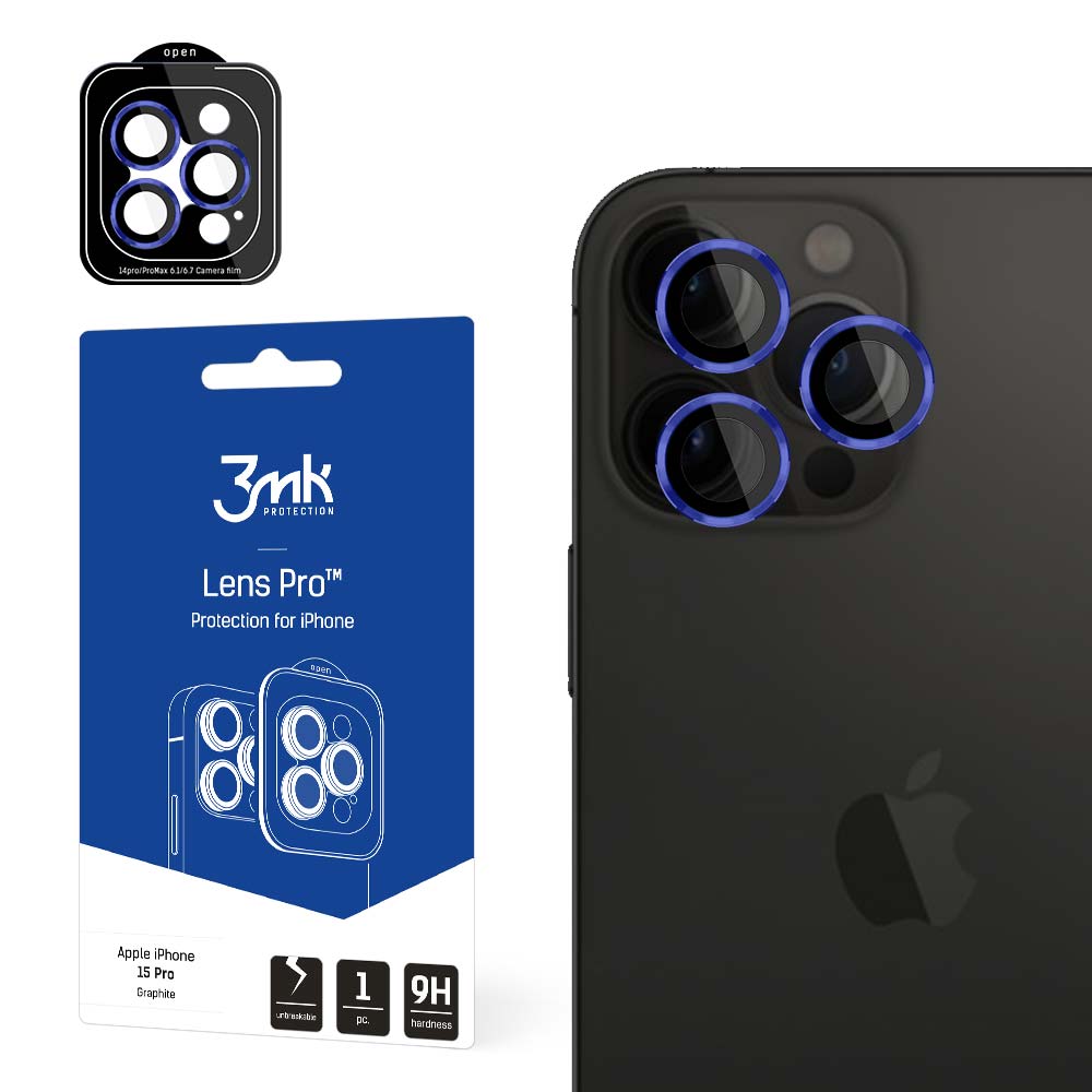 "3mk Lens Protection Pro" kameros apsauginis stiklas iPhone 15 Pro Max, mėlynas