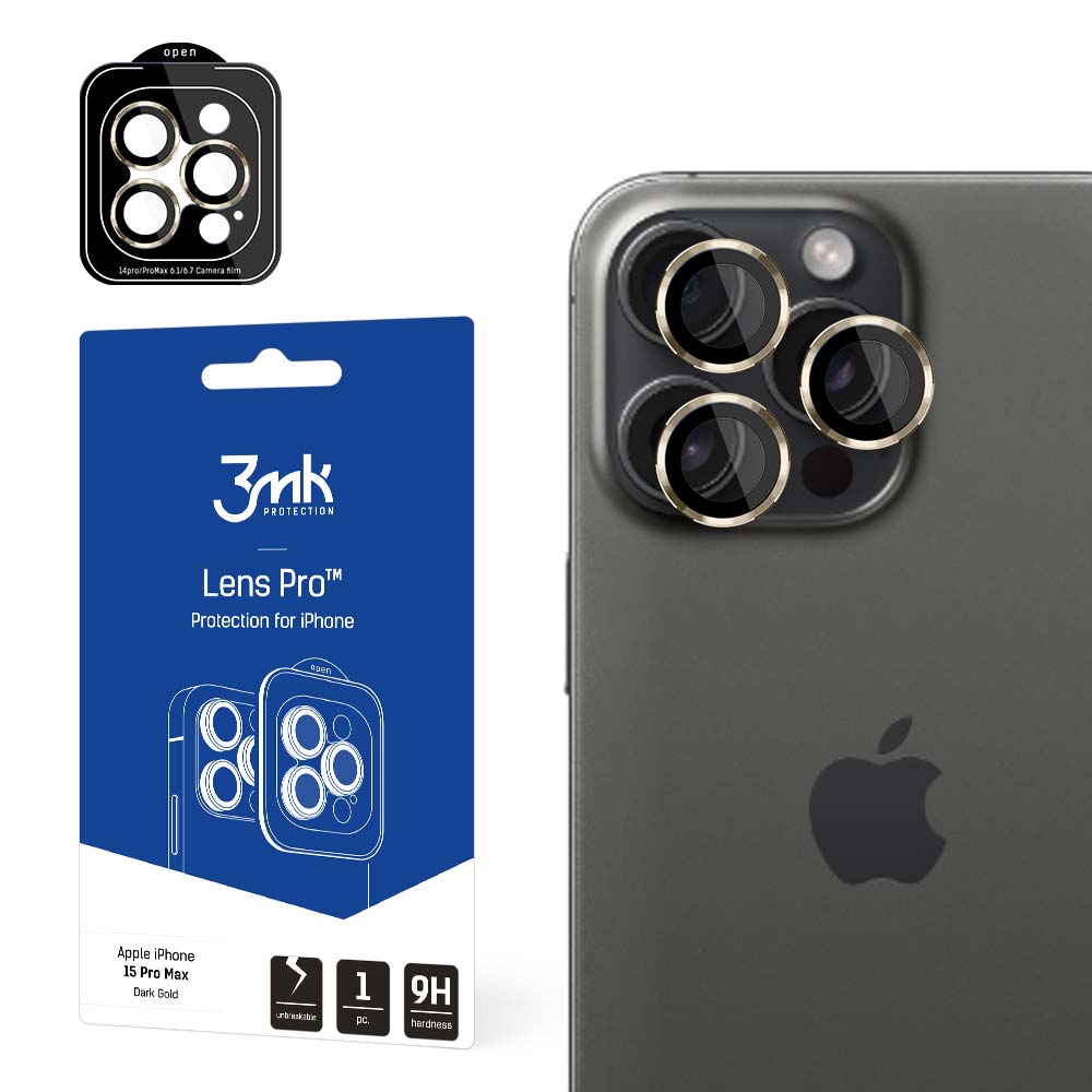 3mk Lens Protection Pro Camera Cover for iPhone 15 Pro Max, Gold