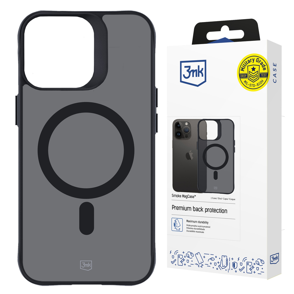3mk iPhone 15 Pro Max Case Smoke MagCase, Semi-Transparent