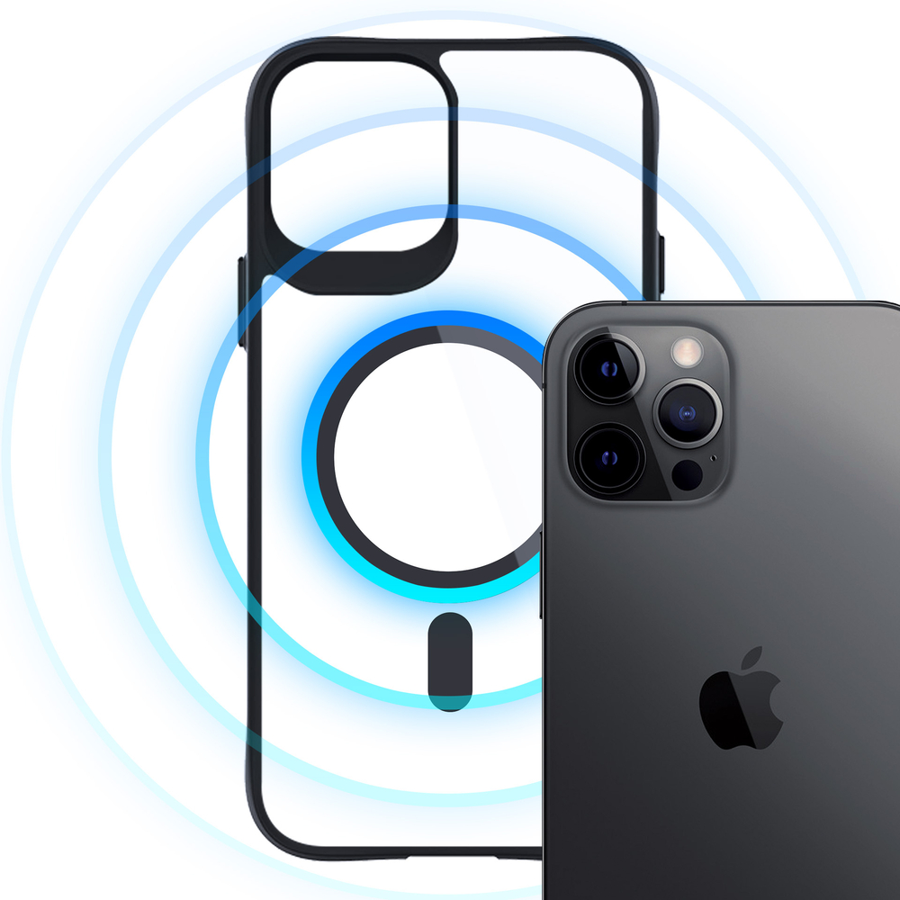 3mk dėklas Satin Armor MagCase, skirtas iPhone 12 Pro Max, skaidrus / juodas rėmelis