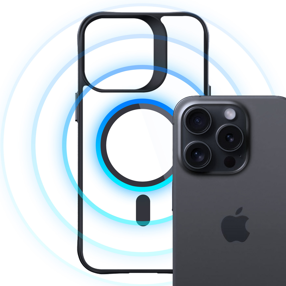 3mk iPhone 14 Pro Max dėklas Satin Armor MagCase, skaidrus su juodu rėmeliu
