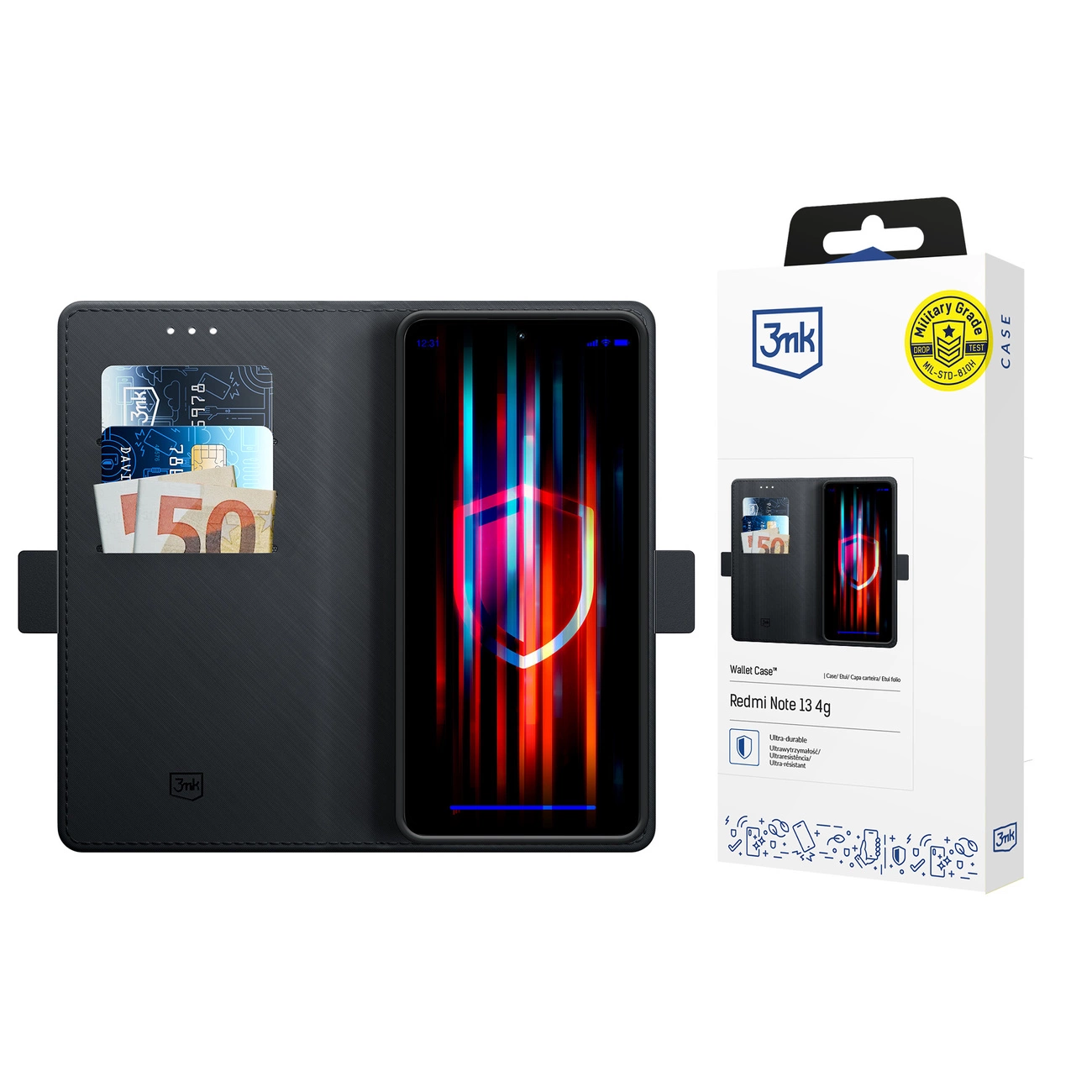 Xiaomi Redmi Note 13 4G 3MK Wallet Case Cover, Black