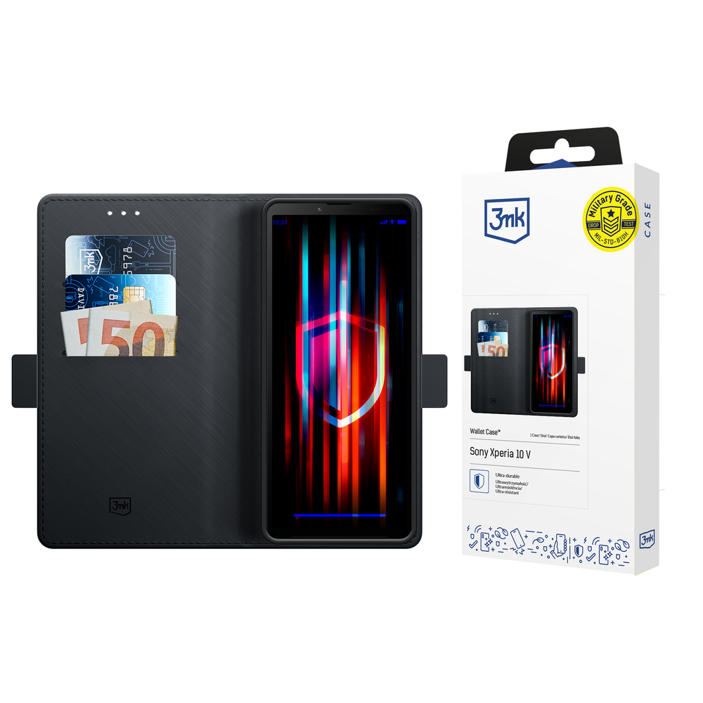 3mk Wallet Case atverčiamasis dėklas Sony Xperia 10 V, juodas