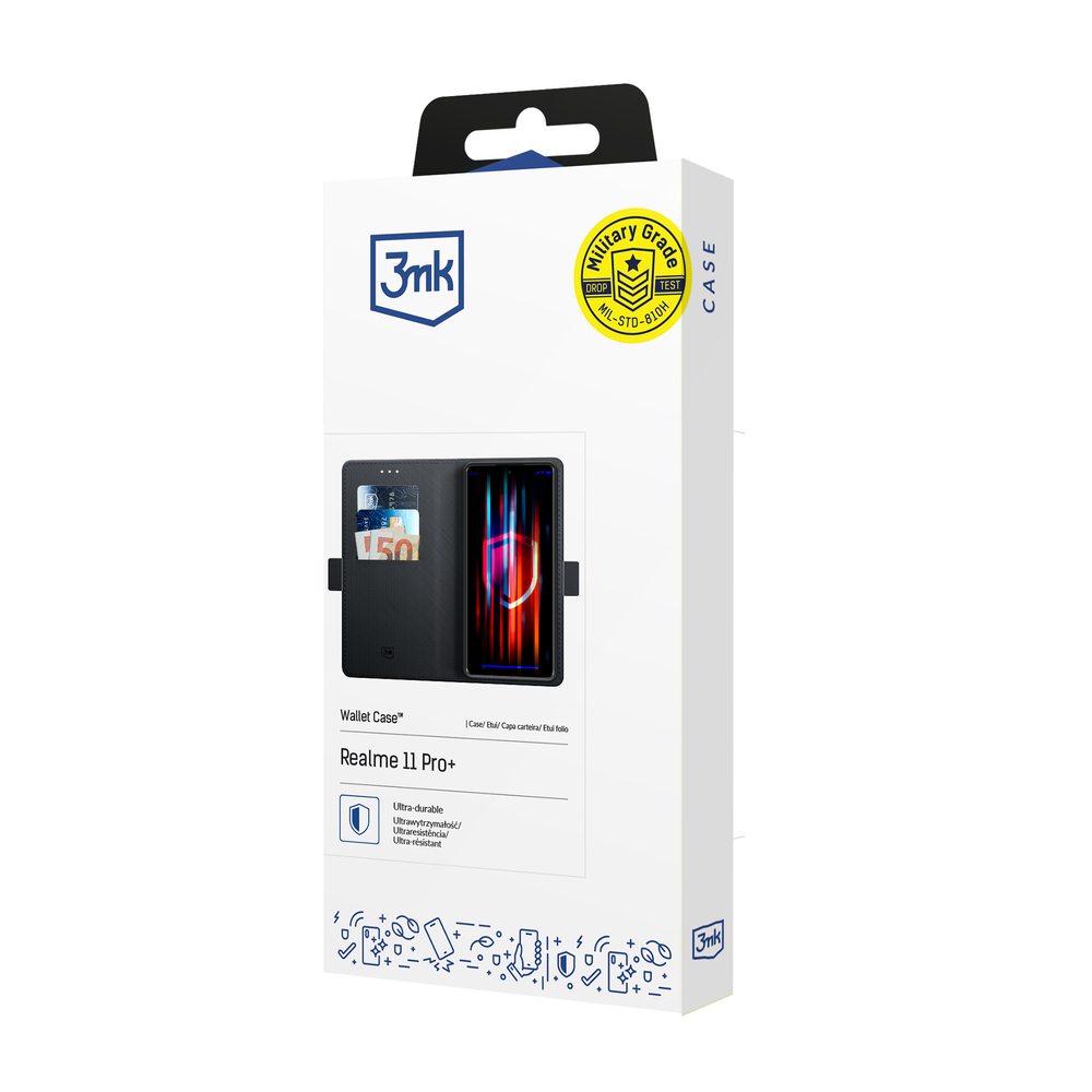 „3mk“ atverčiamasis dėklas „Realme 11 Pro+“ telefonui, juodas