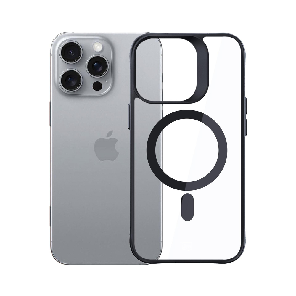 3mk Satin Armor MagCase dėklas iPhone 16 Pro Max, skaidrus su juodu rėmeliu