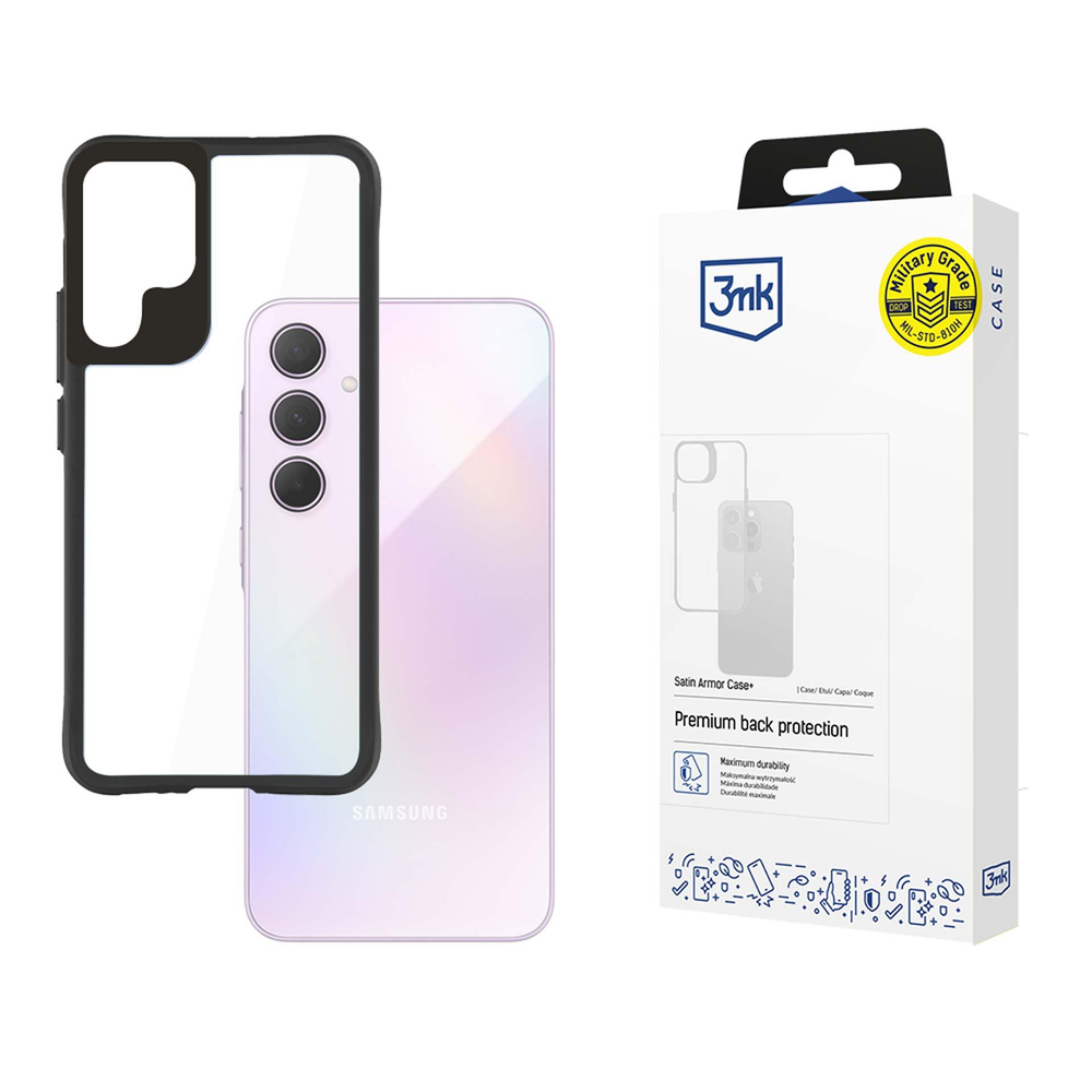3mk Satin Armor Case+ for Samsung Galaxy A35 5G, Transparent / Black