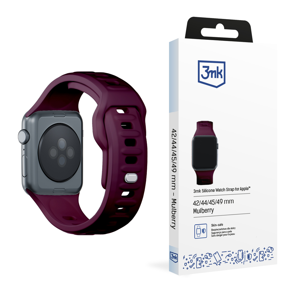 3mk Silicone Watch Strap for Apple Watch 42 / 44 / 45 / 49 mm, Burgundy