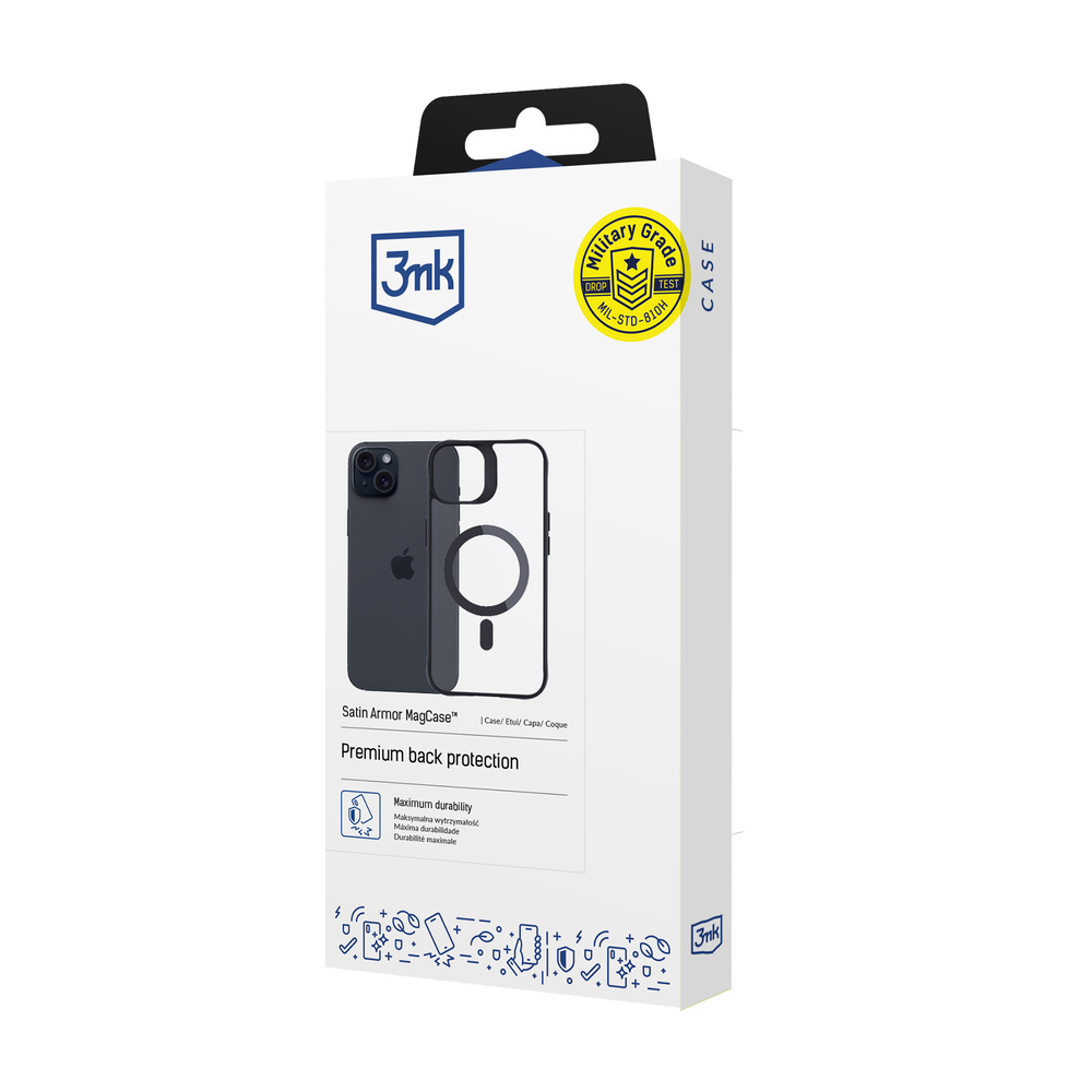 3mk Satin Armor MagCase for iPhone 15 with MagSafe, Clear/Black