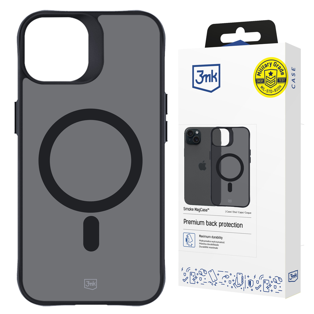 3mk iPhone 15 Plus Case Smoke MagCase, Semi-Transparent