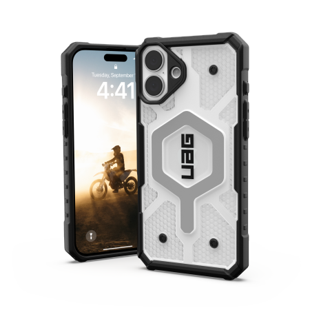 UAG Pathfinder Clear MagSafe dėklas, skirtas iPhone 16 Plus, baltas