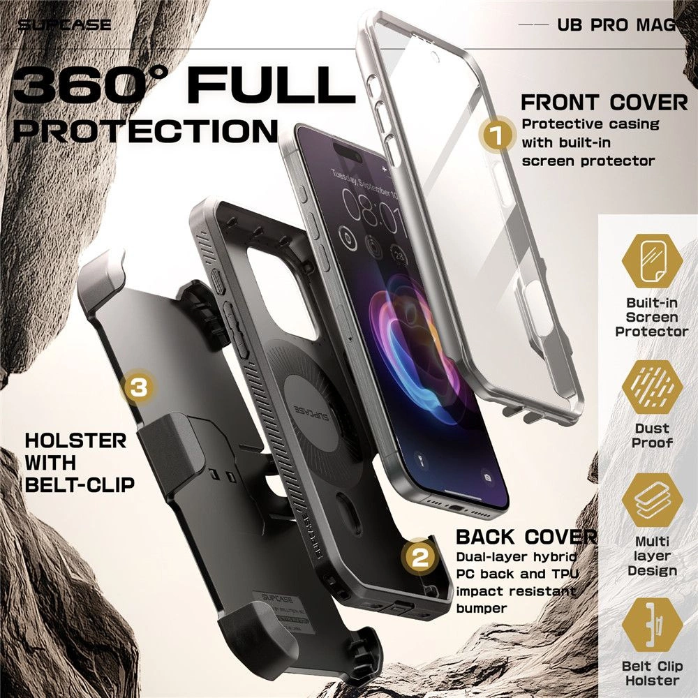 Supcase UB Pro Mag MagSafe dėklas iPhone 16 Pro Max, pilkas