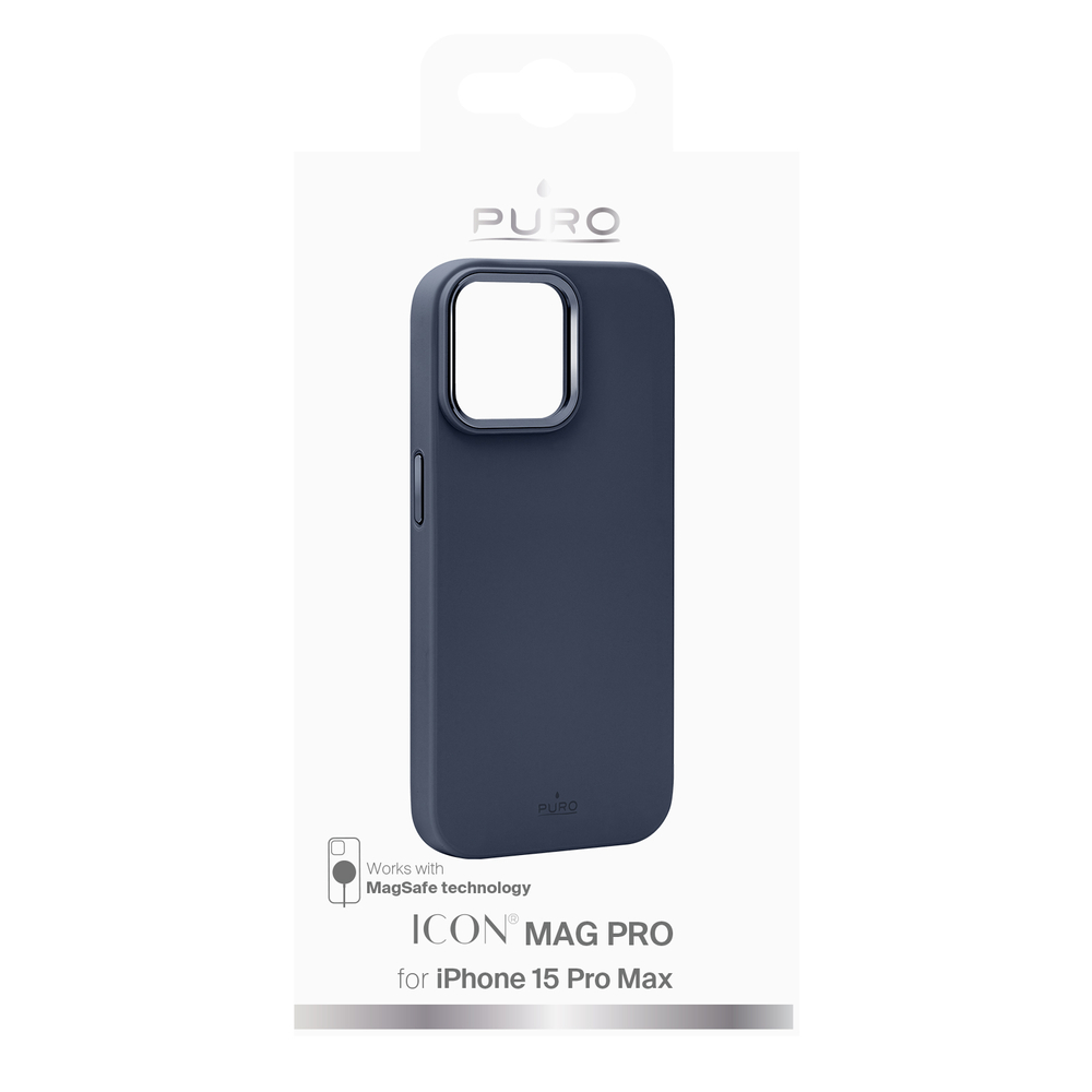 Puro Icon Mag Pro dėklas iPhone 15 Pro Max telefonui su MagSafe, tamsiai mėlynas