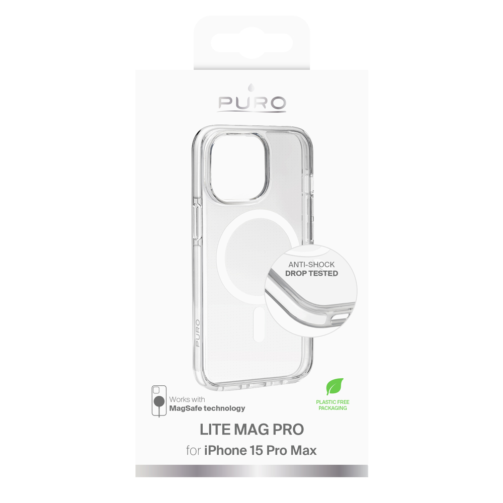 Puro Lite Mag Pro MagSafe dėklas, skirtas iPhone 15 Pro Max, skaidrus