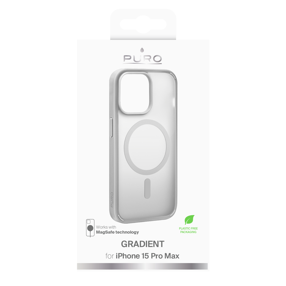 Puro Gradient MagSafe dėklas, skirtas iPhone 15 Pro Max, sidabrinis