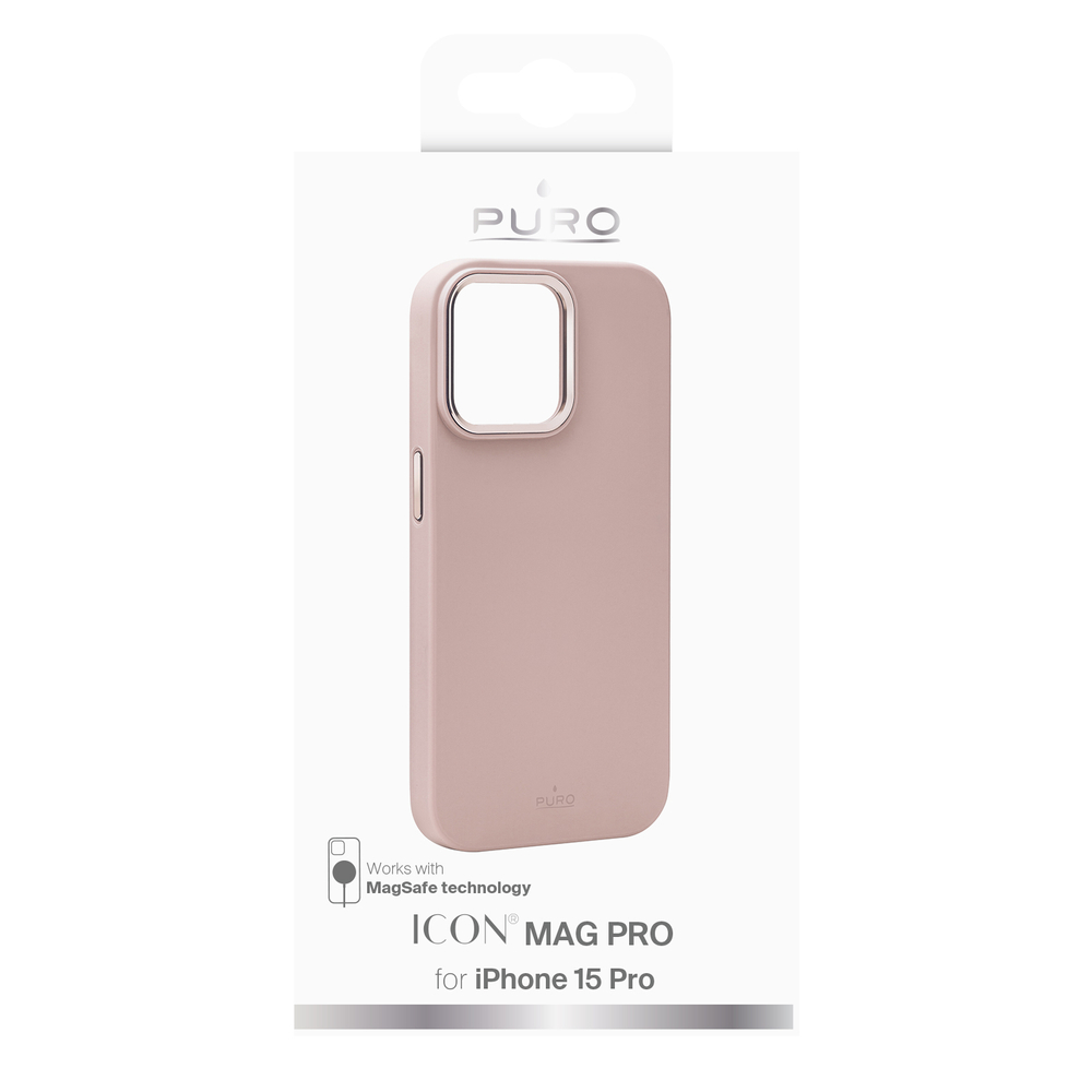 Puro Icon Mag Pro dėklas, skirtas iPhone 15 Pro, su MagSafe, rožinis