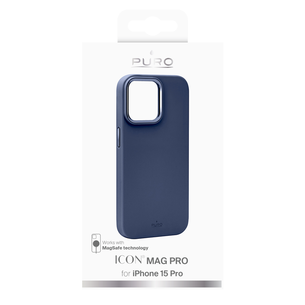 Puro Icon Mag Pro dėklas su MagSafe skirtas iPhone 15 Pro, tamsiai mėlynas