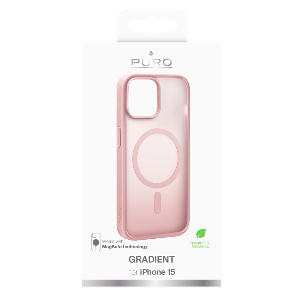 Puro Gradient MagSafe silikoninis dėklas iPhone 15 telefonui, rožinis