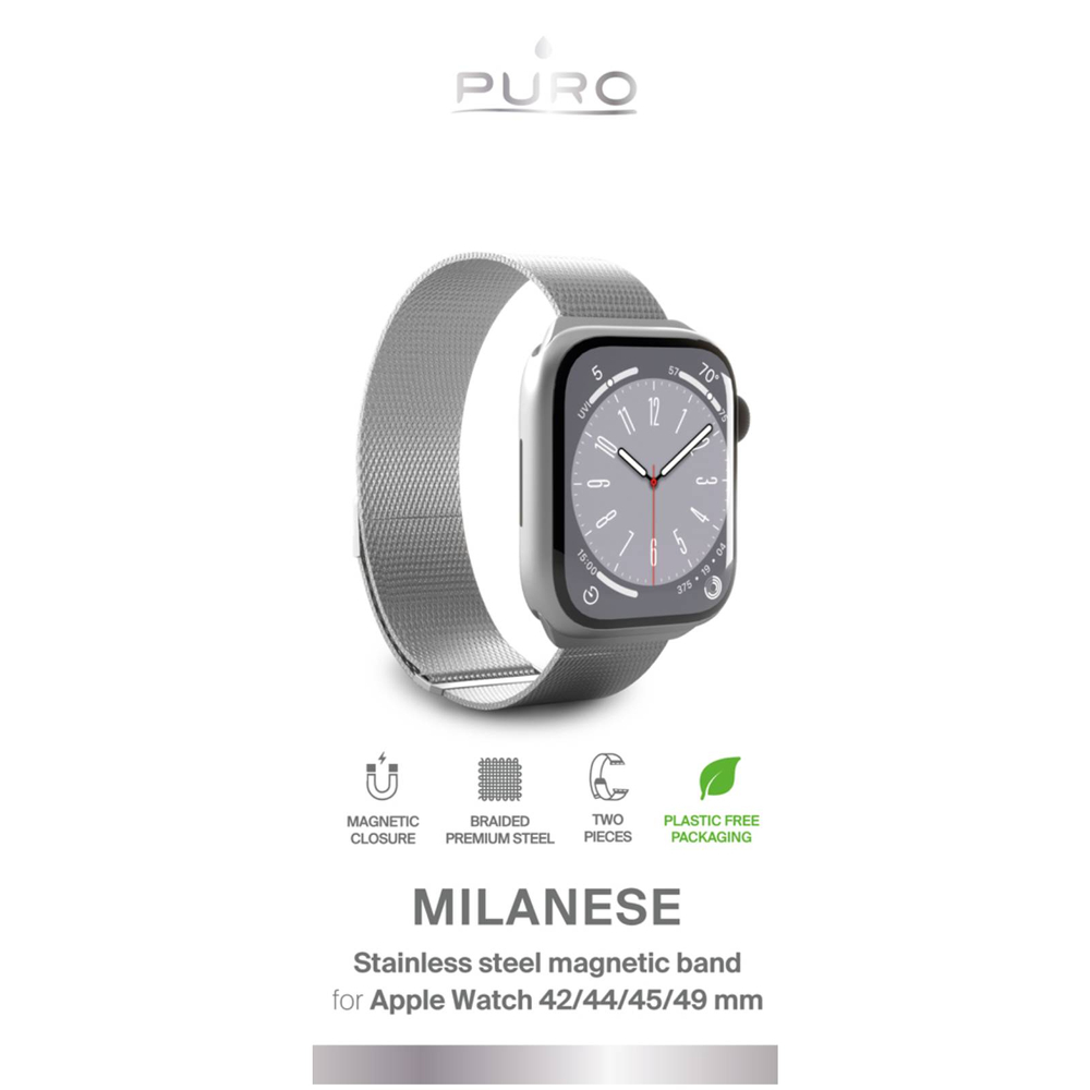 Puro Milanese dirželis Apple Watch 42 / 44 / 45 / 49 mm, Sidabrinis