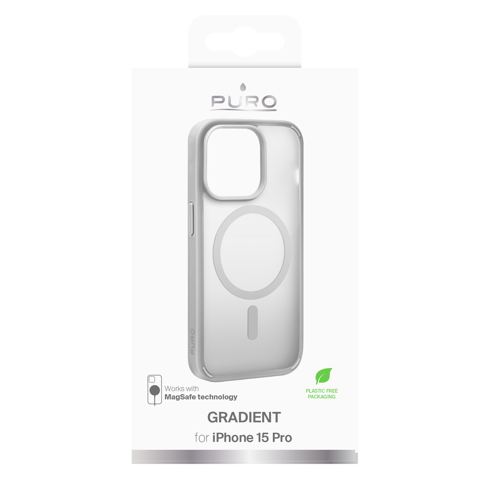 Puro iPhone 15 Pro dėklas Gradient MagSafe, sidabrinis