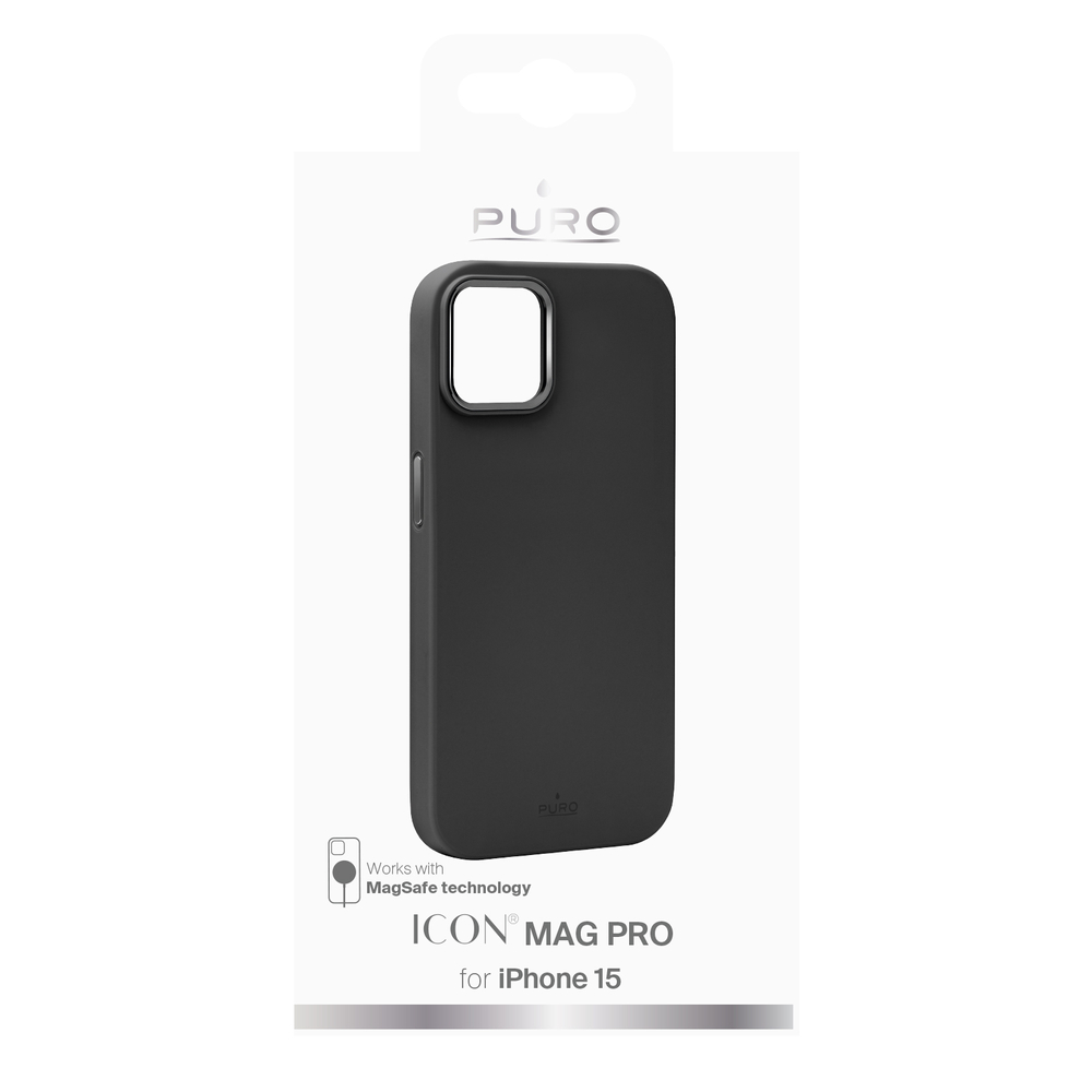 Puro Icon Mag Pro MagSafe dėklas, skirtas iPhone 15, juodas