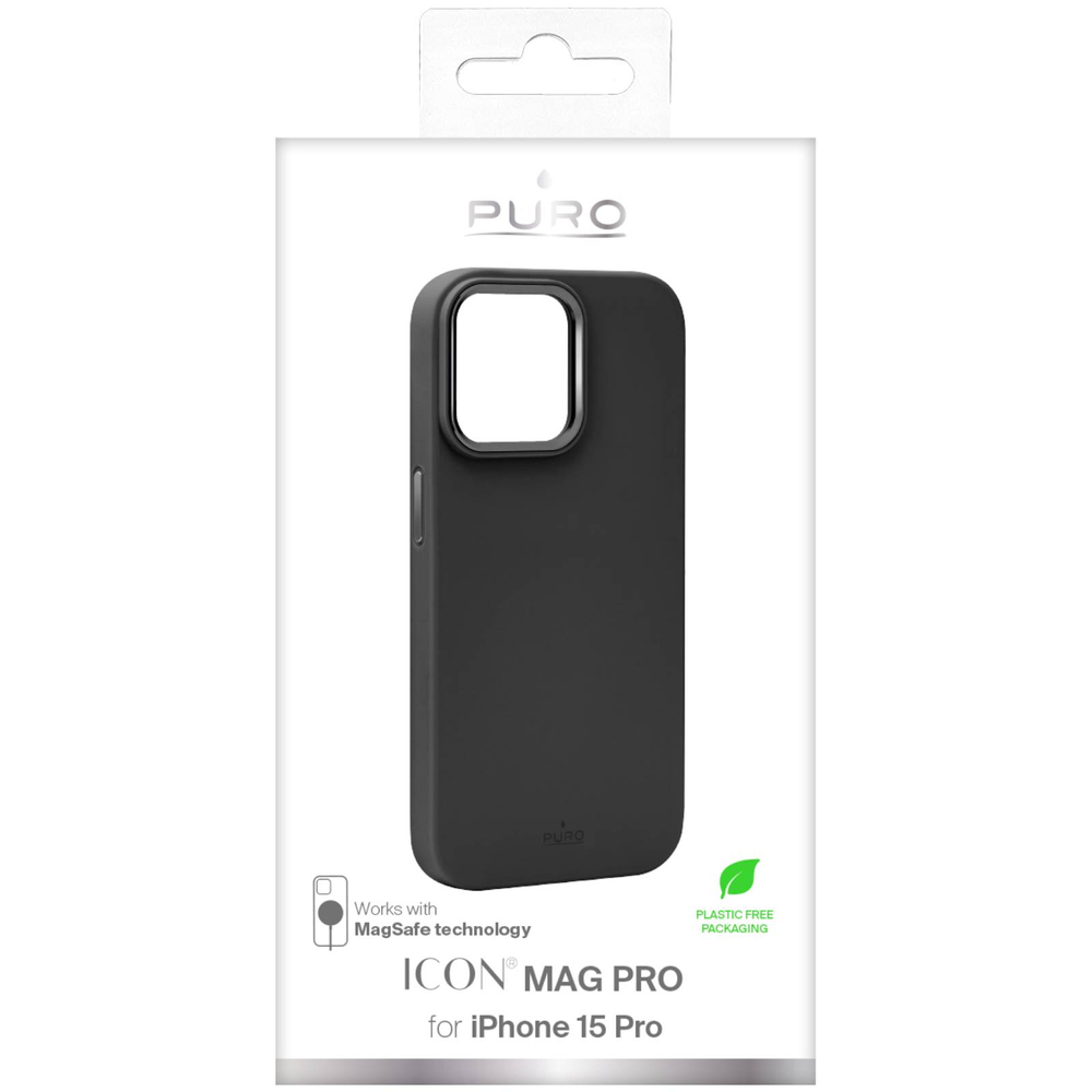 Puro Icon Mag Pro dėklas iPhone 15 Pro telefonui su MagSafe, juodas