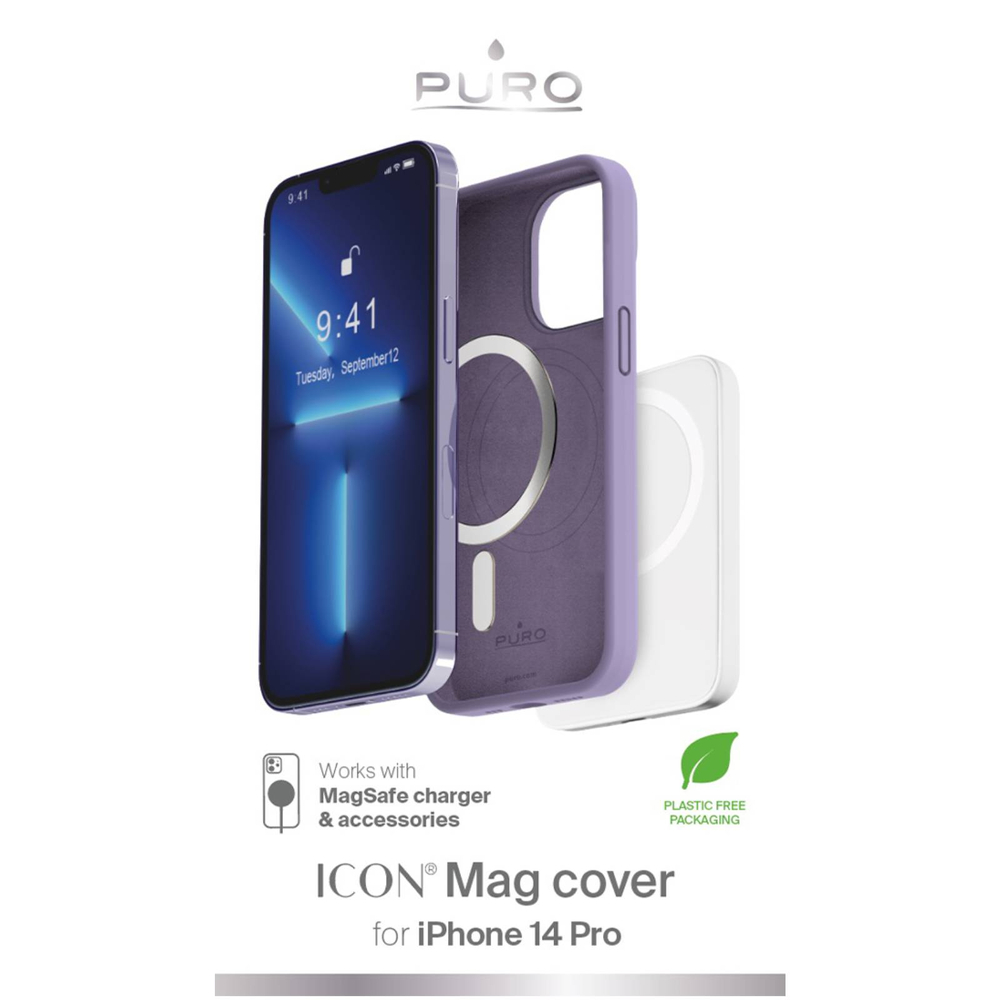 Puro Icon Mag MagSafe dėklas, skirtas iPhone 14 Pro, levandų spalvos