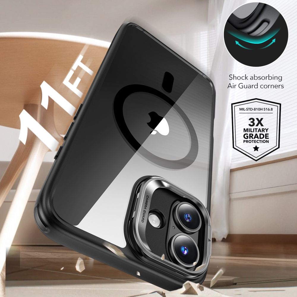 ESR Classic Hybrid Kickstand Halolock MagSafe dėklas ir stiklas iPhone 16, juodas