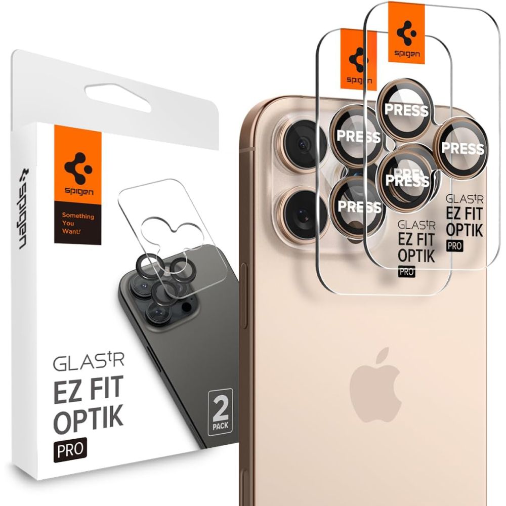 Spigen Optik Pro GLAS.TR EZ FIT Camera Protector for iPhone 16 Pro / Pro Max (2-Pack), Brown