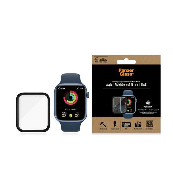 PanzerGlass Curved Tempered Glass for Apple Watch 7 (45mm), Black