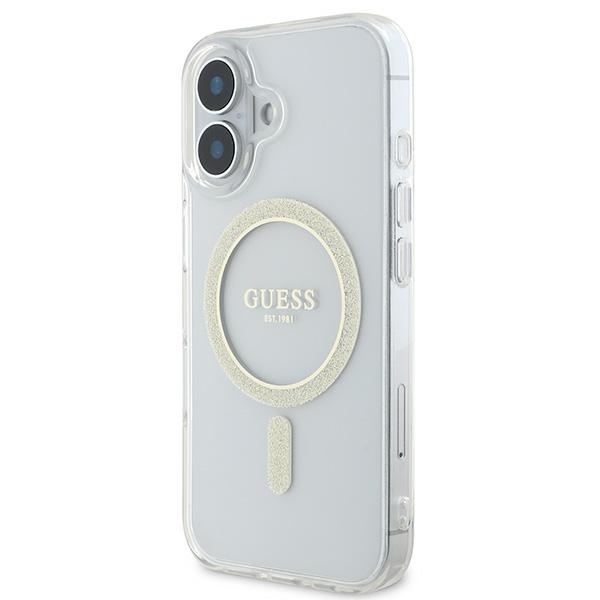 Guess dėklas iPhone 16 telefonui IML Glitter Circle MagSafe, skaidrus