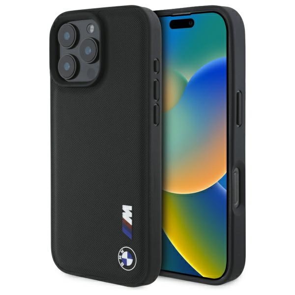 BMW dėklas iPhone 16 Pro Max telefonui Smooth Rubber Logo, juodas