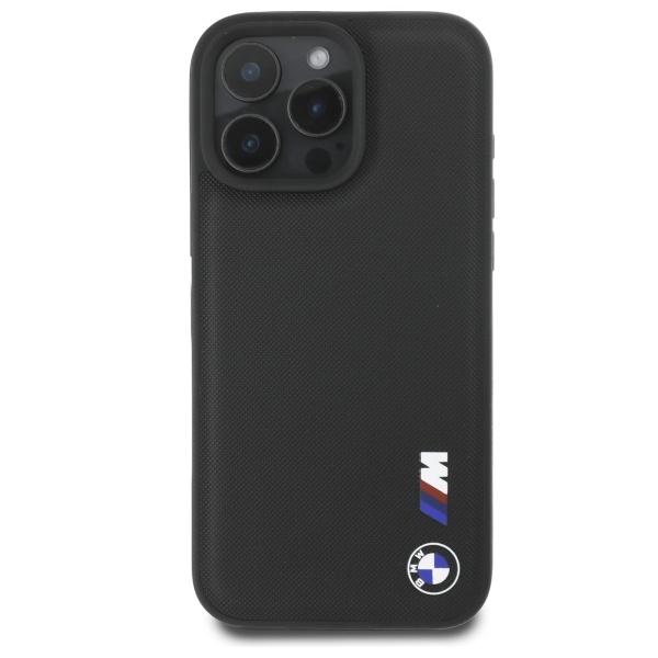 BMW dėklas iPhone 16 Pro Max telefonui Smooth Rubber Logo, juodas
