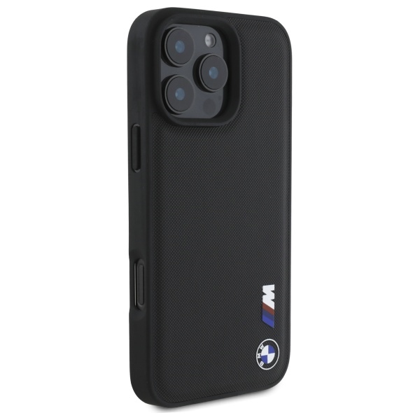 BMW dėklas iPhone 16 Pro Max telefonui Smooth Rubber Logo, juodas