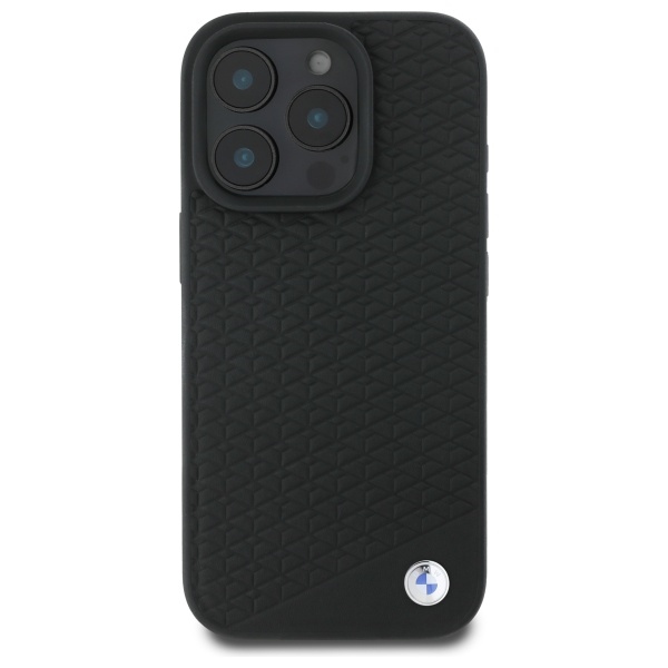 BMW dėklas iPhone 16 Pro telefonui Sign Leather Diamond Metal Logo MagSafe, juodas