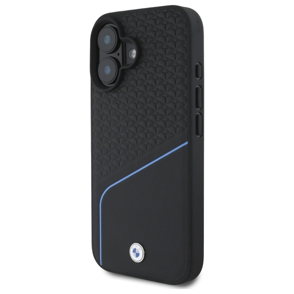 BMW dėklas „iPhone 16“ telefonui „Sign Leather Textured And Line MagSafe“, juodas