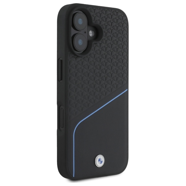 BMW dėklas „iPhone 16“ telefonui „Sign Leather Textured And Line MagSafe“, juodas
