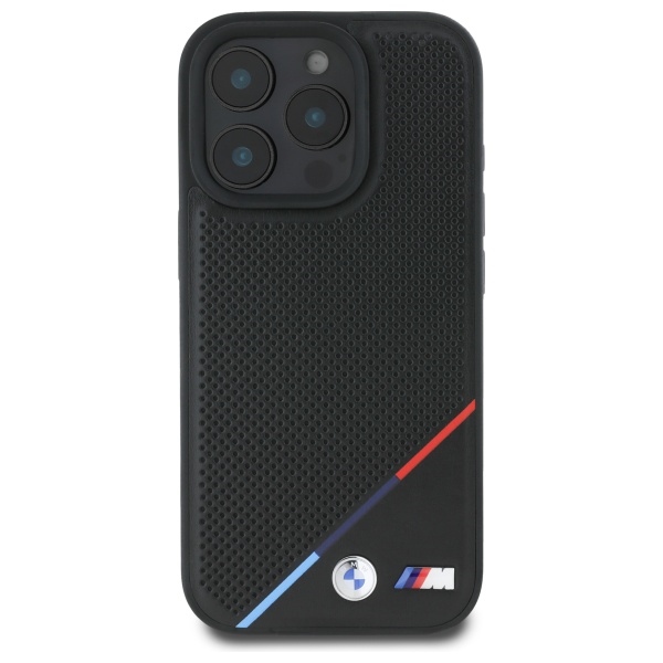 BMW M Perforated Tricolor Line MagSafe dėklas iPhone 16 Pro Max, juodas