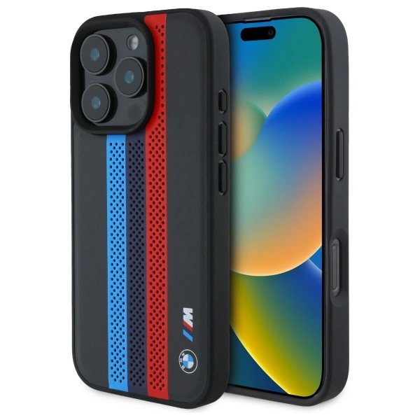 BMW BMHMP16X23PUPTK iPhone 16 Pro Max 6.9" black/black hardcase M Perf. Tricolor Printed Stripes MagSafe