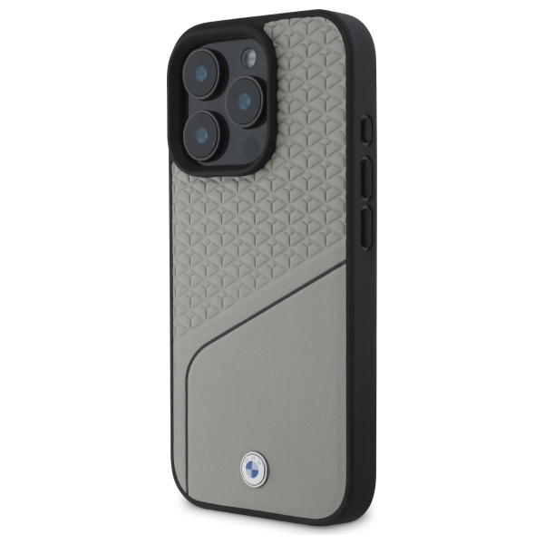 BMW Sign Leather Textured and Line MagSafe dėklas iPhone 16 Pro Max, pilkas