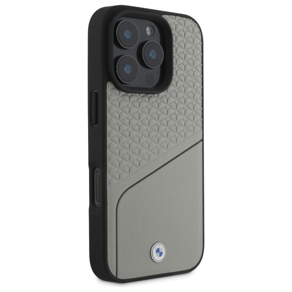 BMW Sign Leather Textured and Line MagSafe dėklas iPhone 16 Pro Max, pilkas