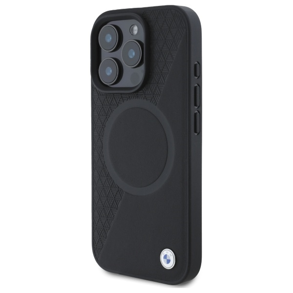 BMW iPhone 16 Pro Max Case Sign Leather Half Textured MagSafe, Black