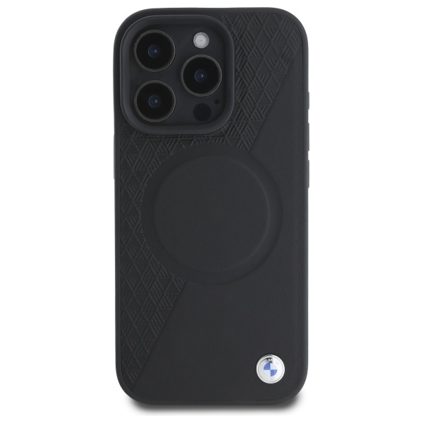 BMW iPhone 16 Pro Max Case Sign Leather Half Textured MagSafe, Black