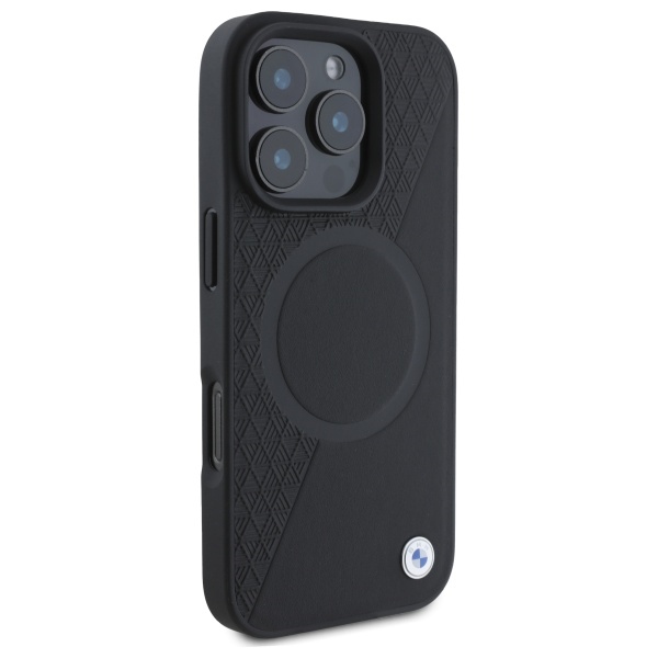 BMW iPhone 16 Pro Max Case Sign Leather Half Textured MagSafe, Black