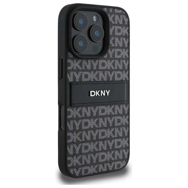 DKNY dėklas iPhone 16 Pro Max telefonui Texture Pattern Tonal Stripe, juodas