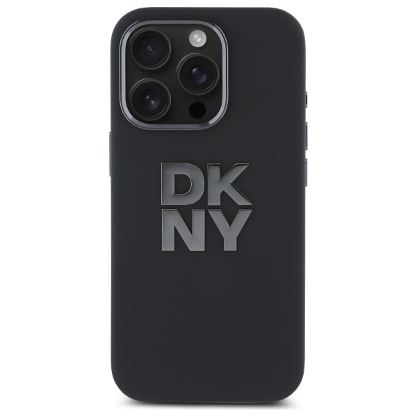 DKNY Liquid Silicone Metal Logo dėklas iPhone 16 Pro Max, juodas