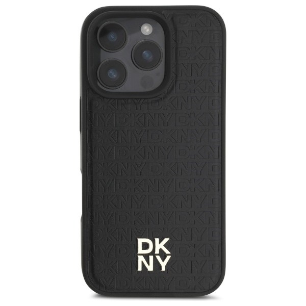 DKNY iPhone 16 Pro Max Case Repeat Pattern Stack Logo MagSafe, Black