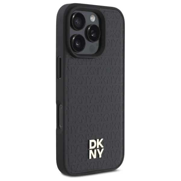 DKNY iPhone 16 Pro Max Case Repeat Pattern Stack Logo MagSafe, Black